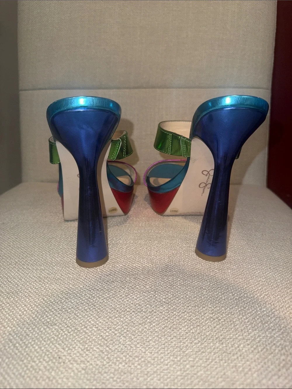 Jessica Simpson Metallic Multi-Color Platform Heels - Pink, Blue, Green